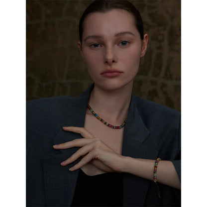 Colorful Natural Stone Beads Handmade Chain Y2K Fashion Necklace for Women Stainless Steel Waterproof Collar Jewelry Gift