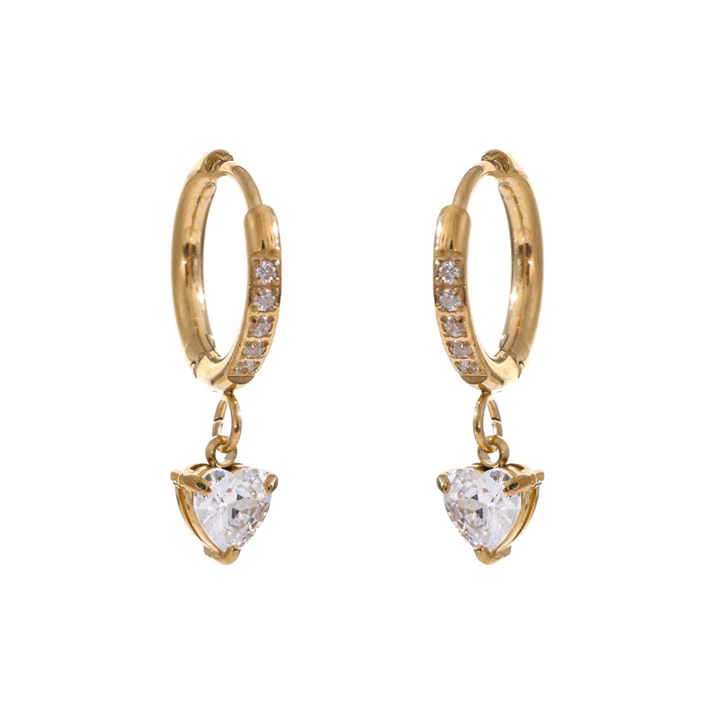 Delicate Cubic Zirconia Heart Water Drop Flower Drop Hoop Earrings Stainless Steel Premium Daily Jewelry 2025