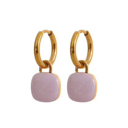 Colorful Enamel Candy Stainless Steel Square Drop Chic Hoop Earrings Women 18K PVD Plated Stylish Summer Jewelry Bijoux