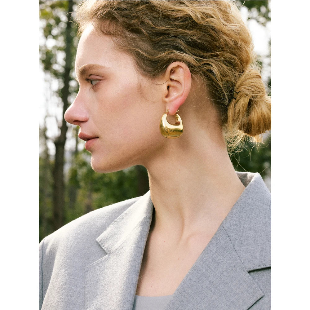 High Quality Stainless Steel Glossy Smooth Metal Chunky Hollow Hoop Earrings 2025 Statement PVD Plated Jewelry Recommend