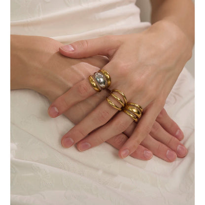 Arrivals Glossy Stainless Steel Layered Hollow Open Ring for Women Distinctive Geometric Attractive Jewelry