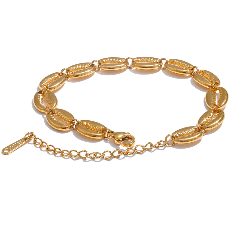 Stainless Steel Metal Shell Gold Color 18K Plated Fashion Beach Holiday Bracelet Handmade Waterproof Summer Jewelry