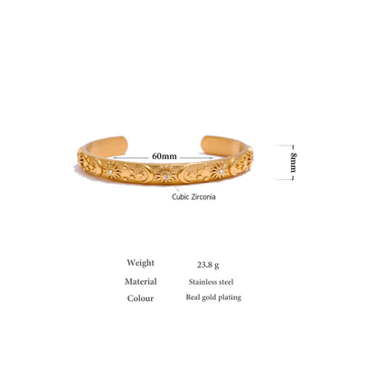 Golden Stainless Steel Moon Star Sun Bangle Bracelet  Stylish Metal Open Wrist браслеты на руку женкие Party Gift