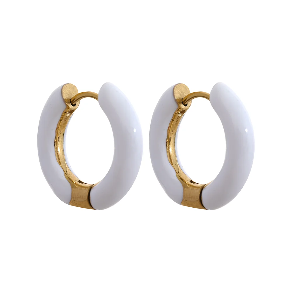 20mm Trendy Orange Green Enamel Stainless Steel Round Hoop Huggie Earrings Waterproof Charm Fashion Daily Jewelry Women