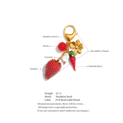 Hot Style Red Enamel Fruit Flower Strawberry Keychain Pendant Car Key Chains Jewelry Gift Decoration Accessories