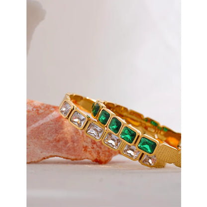 Bling Green White Cubic Zirconia Bracelet Bangle Stainless Steel Waterproof Trend High Quality Fashion Jewelry Women Party