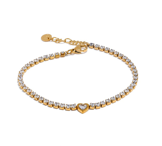 Delicate Bling Cubic Zirconia Heart Chain Bracelet Bangle Exquisite Stainless Steel Shiny Waterproof Wrist Jewelry Gift