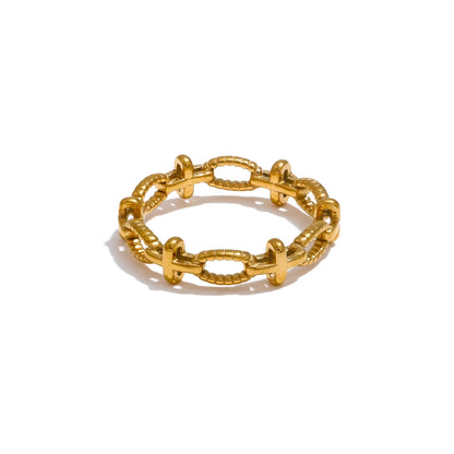 Distinctive Stainless Steel Metal Cross Chain Thin Ring Tarnish Resistant Fashion PVD Plated Finger Jewelry Bijoux Women