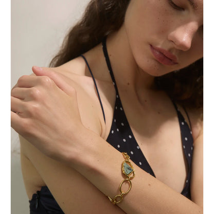 Stainless Steel Natural Stone Fashion Chain Bracelet Bangle France PVD Gold Plated High Quality Summer Wrist Charm Jewelry