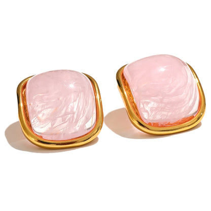Y2K Colorful Resin Square Golden Stud Earrings Women Summer Stainless Steel 18k Plated Candy Charm Jewelry Waterproof