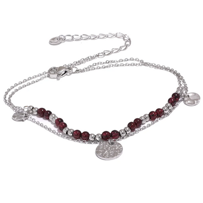 Stainless Steel Layered Summer Anklet Chic Stylish Jewelry Fashion Natural Garnet Stone Beads Handmade Chain Women