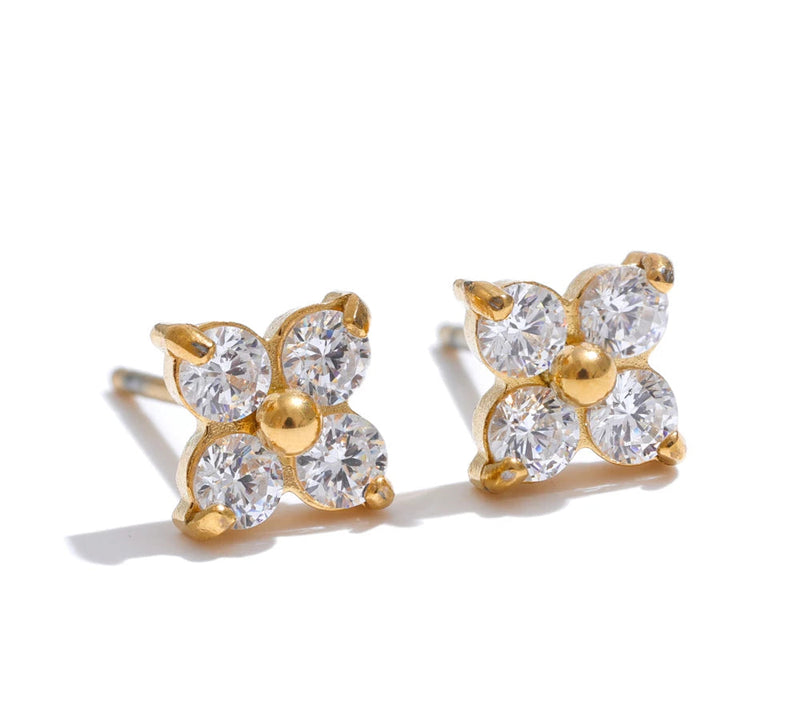 Popular Waterproof Shiny Cubic Zirconia Flower Sweet Stud Earrings 316L Stainless Steel Delicate Premium Daily Jewelry