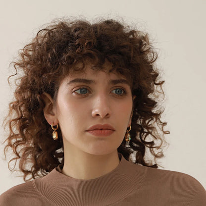 Stainless Steel Cubic Zirconia Drop Dangle Charms Trendy Earrings 18k-gold-plated Green Square Geometric Earring Jewelry