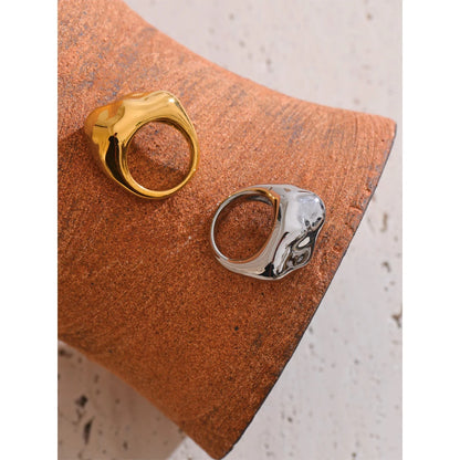 Statement Stainless Steel Metal PVD Plated Geometric Cast Finger Ring New Arrivals High Quality Texture Jewelry 2025 Gift