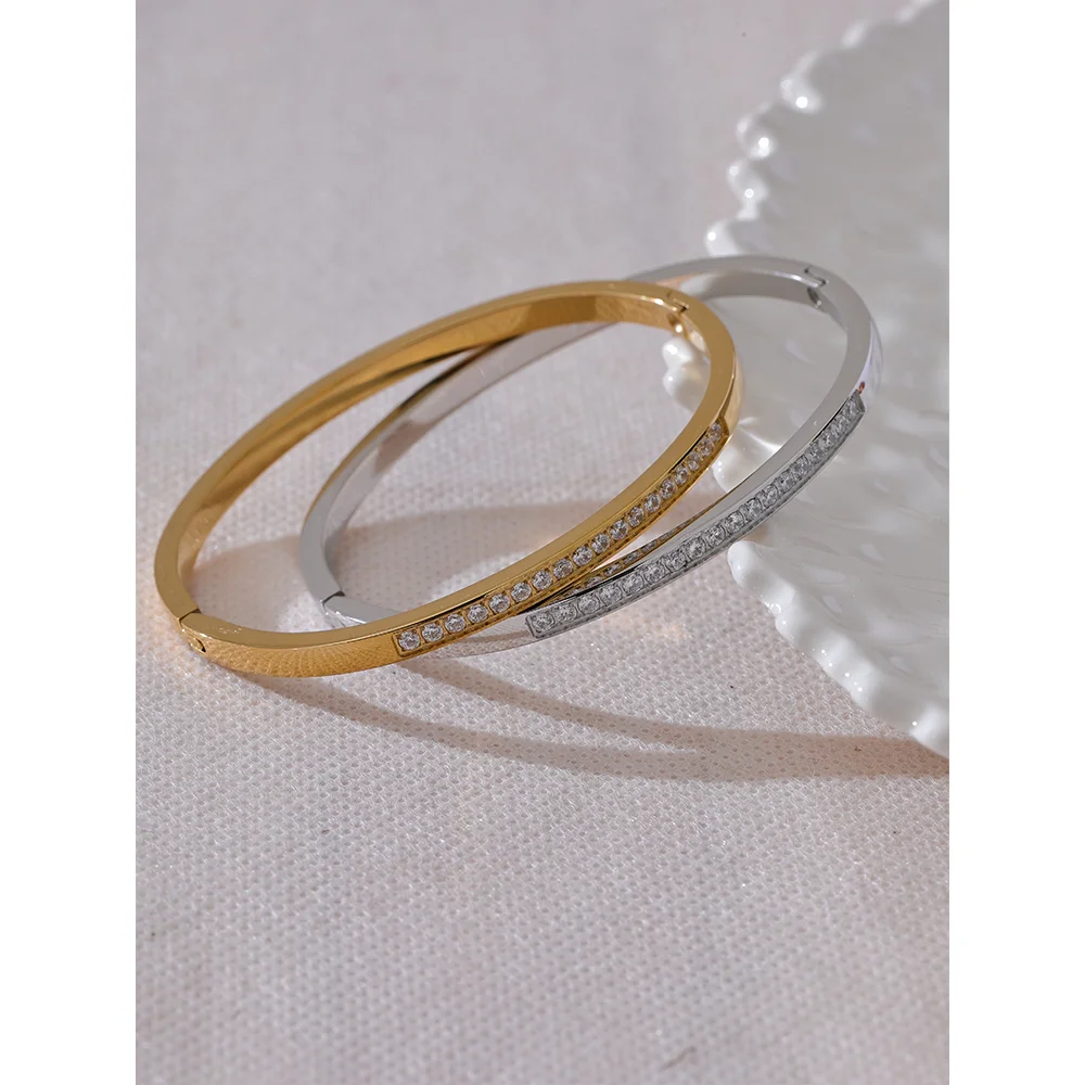 60mm Chic Shiny Cubic Zirconia Daily Bracelet Bangle 316L Stainless Steel Fashion Trendy Waterproof Jewelry Accessories