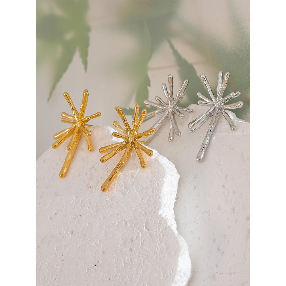 316L Stainless Steel Cast Textured Firework Stud Earrings Waterproof 18K PVD Plated Charm Chic Jewelry Women Jewelry