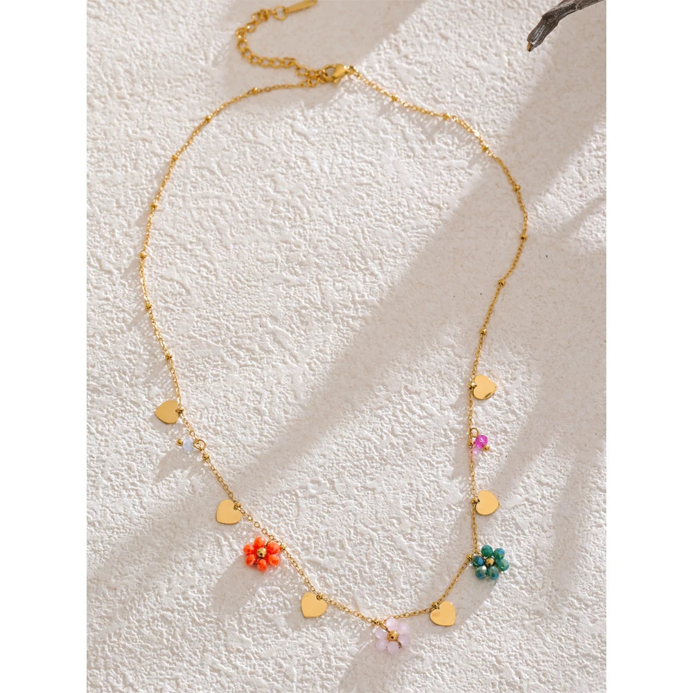 Summer Fashion Crystal Flower Pendant Necklace for Women Stainless Steel Handmade Cute Collar Jewelry 2025 Waterproof