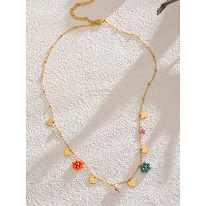 Summer Fashion Crystal Flower Pendant Necklace for Women Stainless Steel Handmade Cute Collar Jewelry 2025 Waterproof