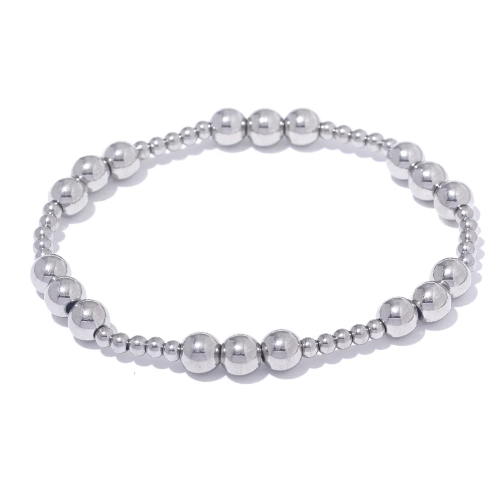 3/4/5/6 MM Stainless Steel Beads Daily Handmade Elastic Bracelet Bangle Waterproof Wrist Wholesale Gold Color Jewelry Men