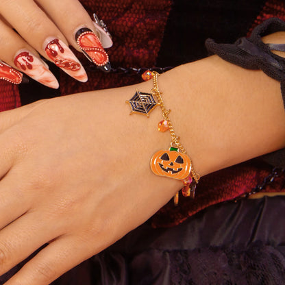 Gothic Halloween Pumpkin Cat Metal Chain Bracelets for Women Men Handmade Bat Spider Kitten Skull Bangles Party Punk Jewelry