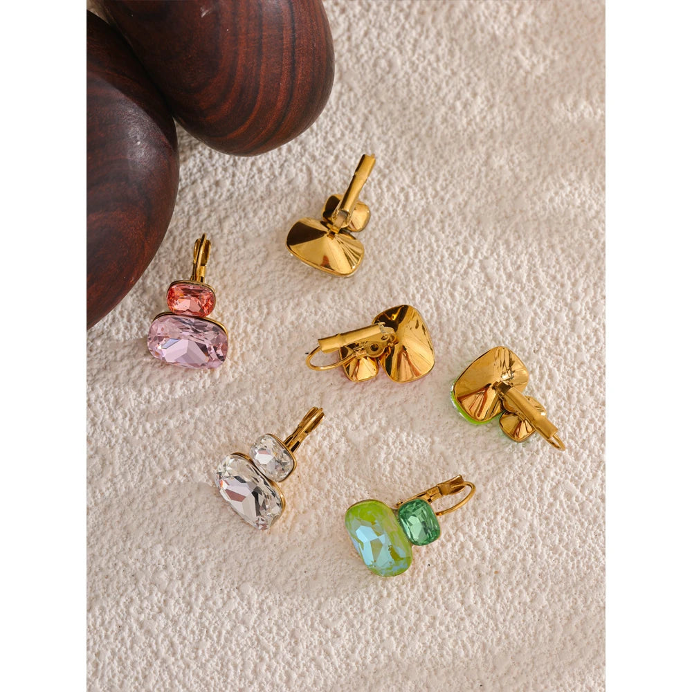 Fashion Crystal Candy Stud Earrings French Hoops Trendy White Green Pink Y2K Summer Jewelry for Women 18k PVD Plated
