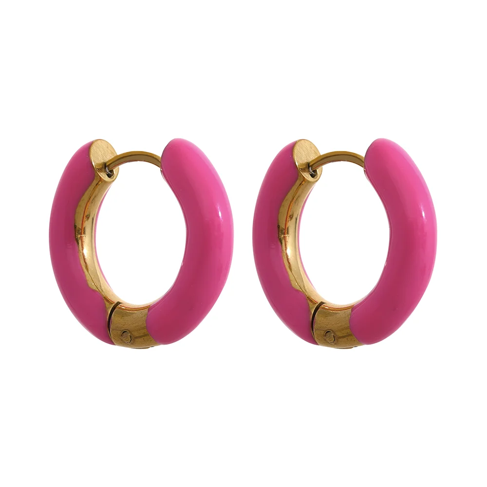 20mm Trendy Orange Green Enamel Stainless Steel Round Hoop Huggie Earrings Waterproof Charm Fashion Daily Jewelry Women
