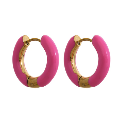 20mm Trendy Orange Green Enamel Stainless Steel Round Hoop Huggie Earrings Waterproof Charm Fashion Daily Jewelry Women