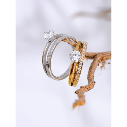Delicate Shiny Cubic Zirconia Stainless Steel Double Layer Classic Ring High Quality Women Gift Exquisite Romantic Jewelry