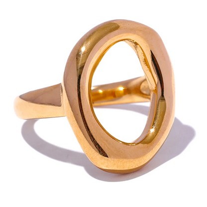 Creative Stainless Steel Geometric Hollow Golden Minimalist Ring Fashion Waterproof Unusual Trendy Textured Jewelry