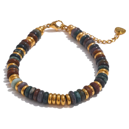 Colorful Natural Stone Beads Chain Handmade Bracelet Bangle Waterproof Bohemia Stainless Steel Y2K Trendy Jewelry Gift