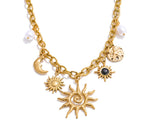 Trendy Starfish Moon Sun Shaped Pendant Charm Necklace Statement Stainless Steel Golden Chain Fashion Jewelry PVD Plated