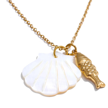 Summer Ocean Style Shell Starfish Conch Pendant Necklace 18K Gold Color Plated Waterproof Charm Jewelry Gift