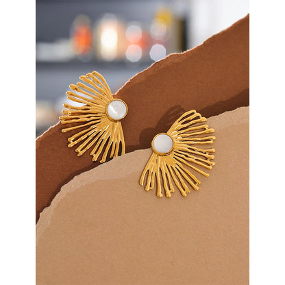 Stainless Steel Charm Hyperbole Stud Earrings with Natural Shell Fashion Big Ear Jewelry Accessories Waterproof for Women