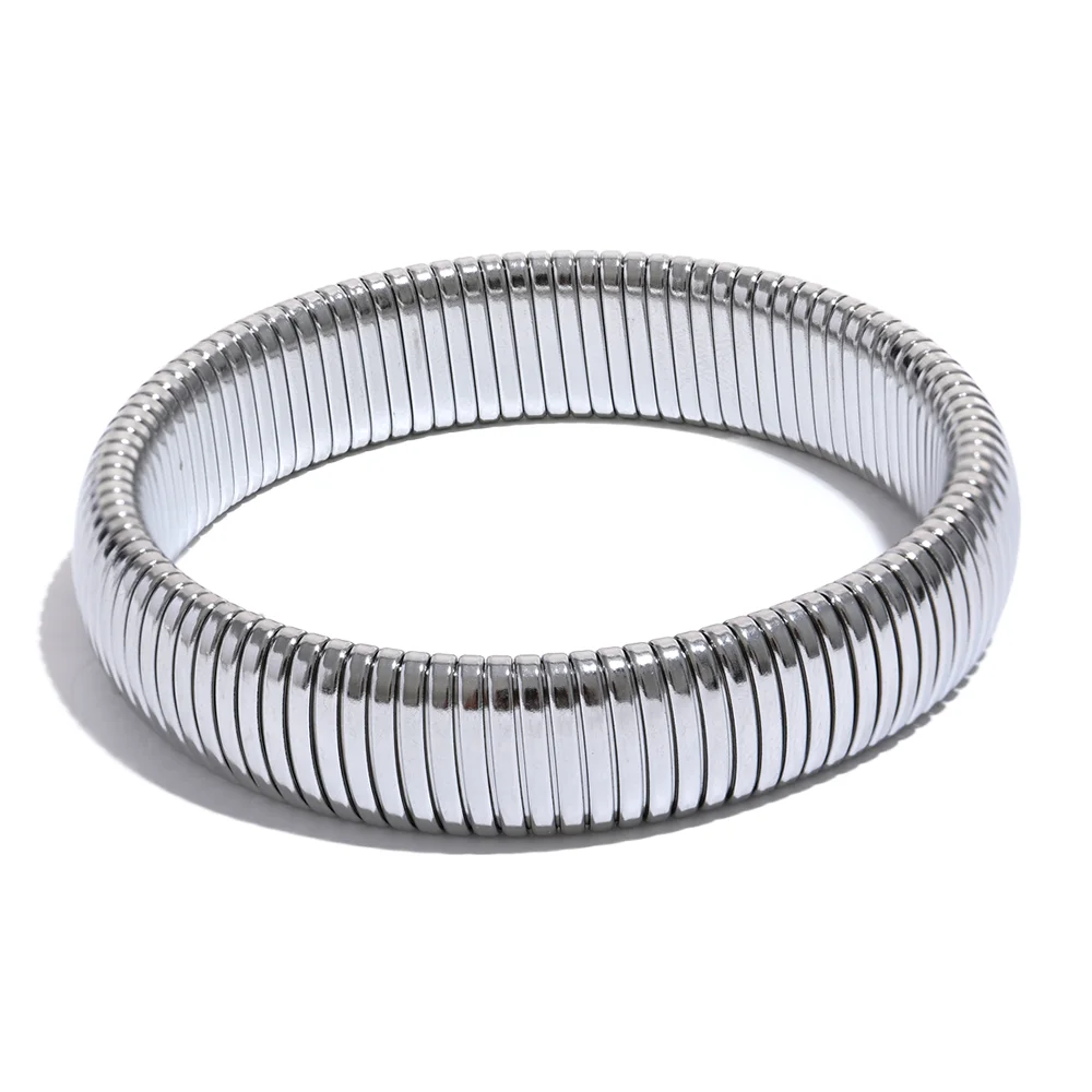 Waterproof Stainless Steel Elastic Thick Metal Bracelet Bangle 18K Gold Plated Trend Fashion Unisex Jewelry Men Women