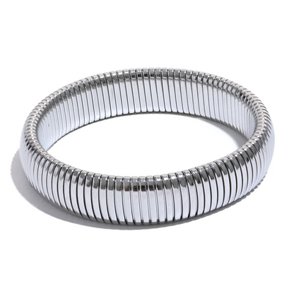 Waterproof Stainless Steel Elastic Thick Metal Bracelet Bangle 18K Gold Plated Trend Fashion Unisex Jewelry Men Women