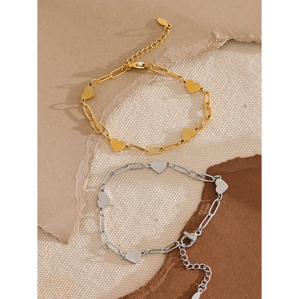 Fashion Stainless Steel Heart Handmade Chain Bracelet Bangle Waterproof Daily Charm Wrist Jewelry Bijoux Femme