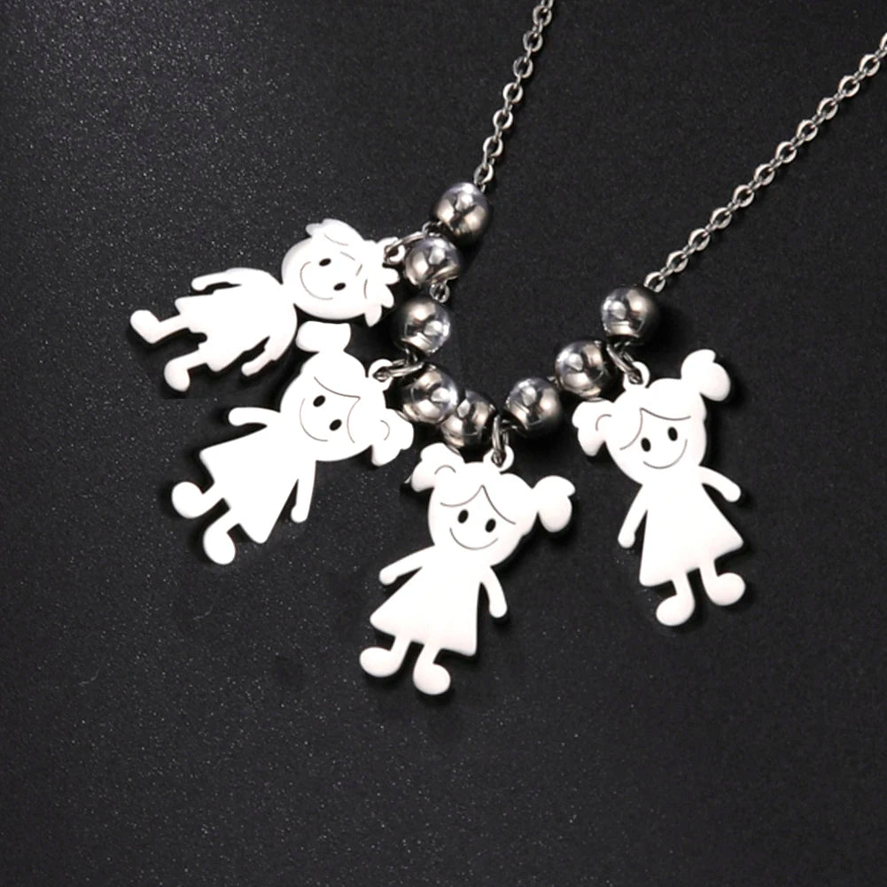 Personalized Boy Girl Necklace Custom Chain Name Mother Father Day Kid Family Gift For Women Men Stainless Steel Pendant Jewelry
