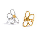 Trendy Stainless Steel Metal Flower Adjustable Fashion Finger Ring Rust Proof Attractive Daily Jewelry Accessories Gift