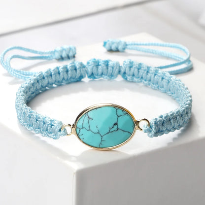 Bohemian Blue Rope String Bracelet Natural Stone Pendant Adjustable Bracelets