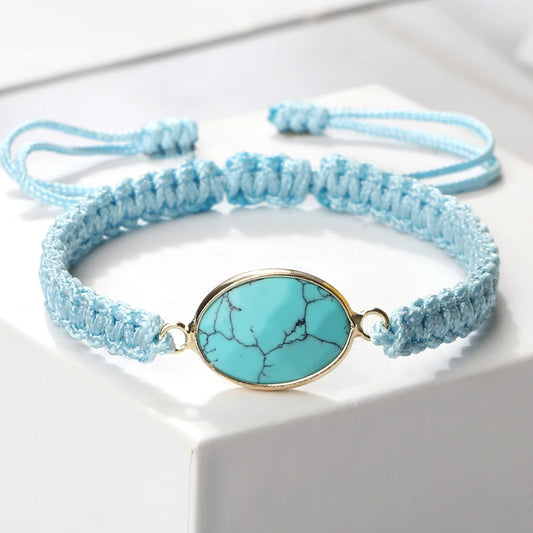 Bohemian Blue Rope String Bracelet Natural Stone Pendant Adjustable Bracelets