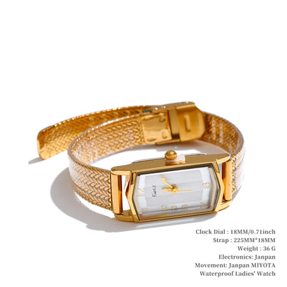 Fashion Stainless Steel Lades' Watch with Japan Movement Waterproof Polished Shiny 18K Gold PVD Plated Jewelry Accessories