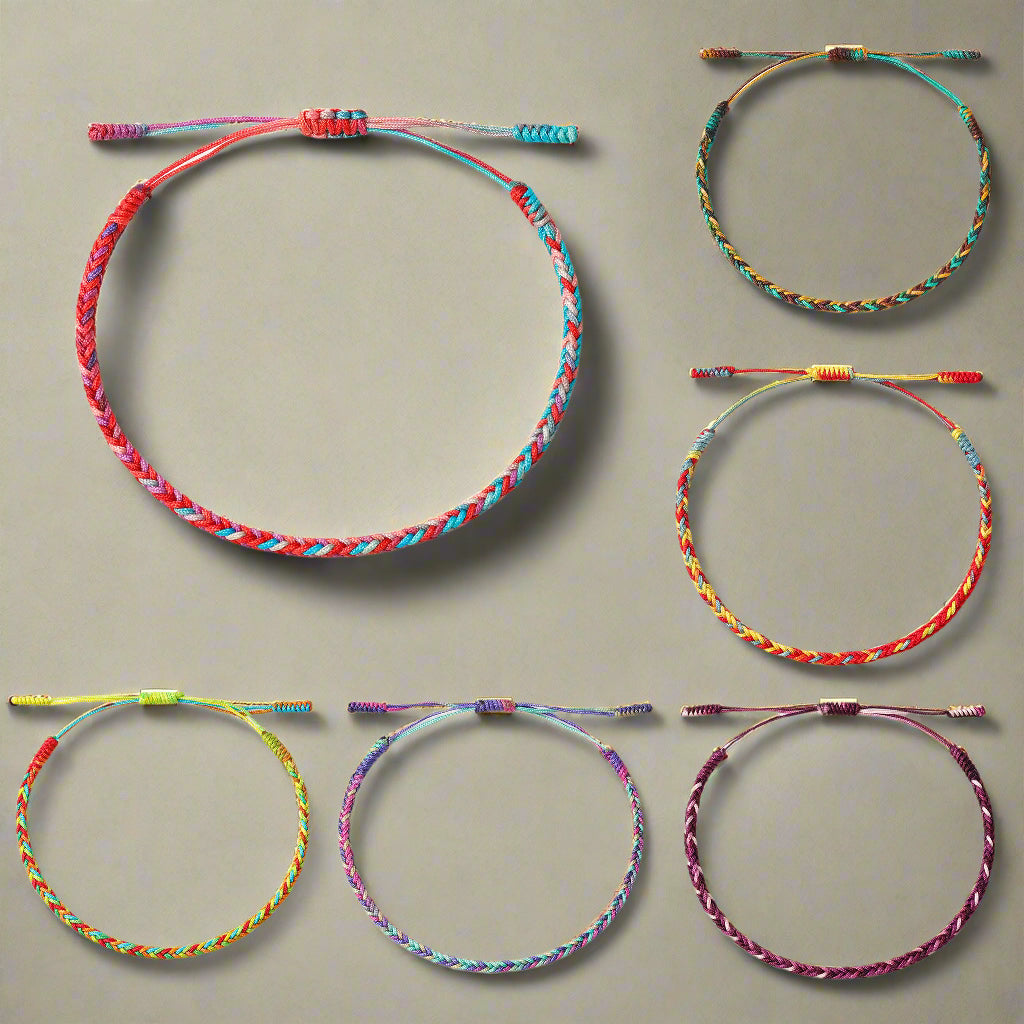 AMIU Gradient Colors Tibetan Handmade Buddhist Lucky Bracelets & Bangles As Gift Rope Knots Amulet Tibet Braided Bracelet