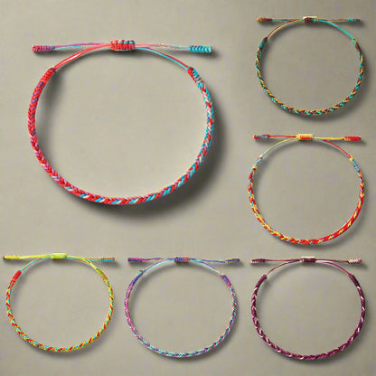 AMIU Gradient Colors Tibetan Handmade Buddhist Lucky Bracelets & Bangles As Gift Rope Knots Amulet Tibet Braided Bracelet