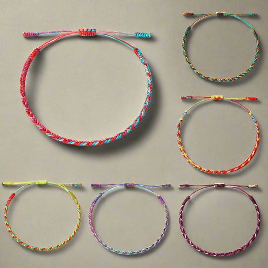 AMIU Gradient Colors Tibetan Handmade Buddhist Lucky Bracelets & Bangles As Gift Rope Knots Amulet Tibet Braided Bracelet