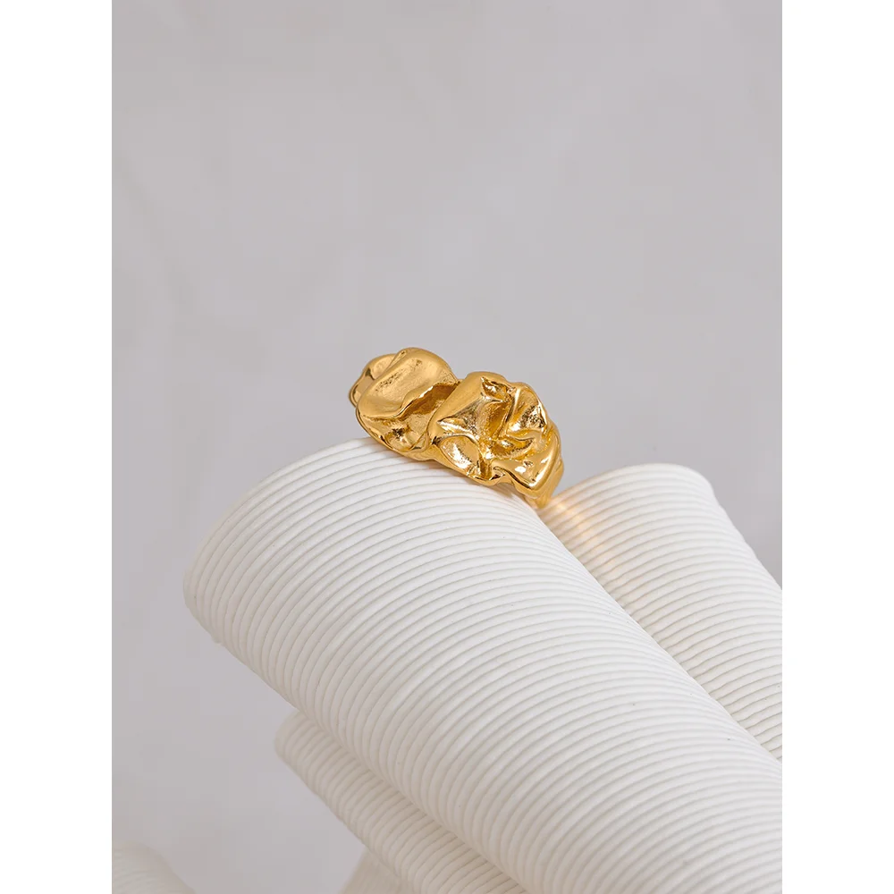 New Stainless Steel Creative Metal Wide Ring for Women Gold Color Texture Temperament Jewelry Waterproof Accessories