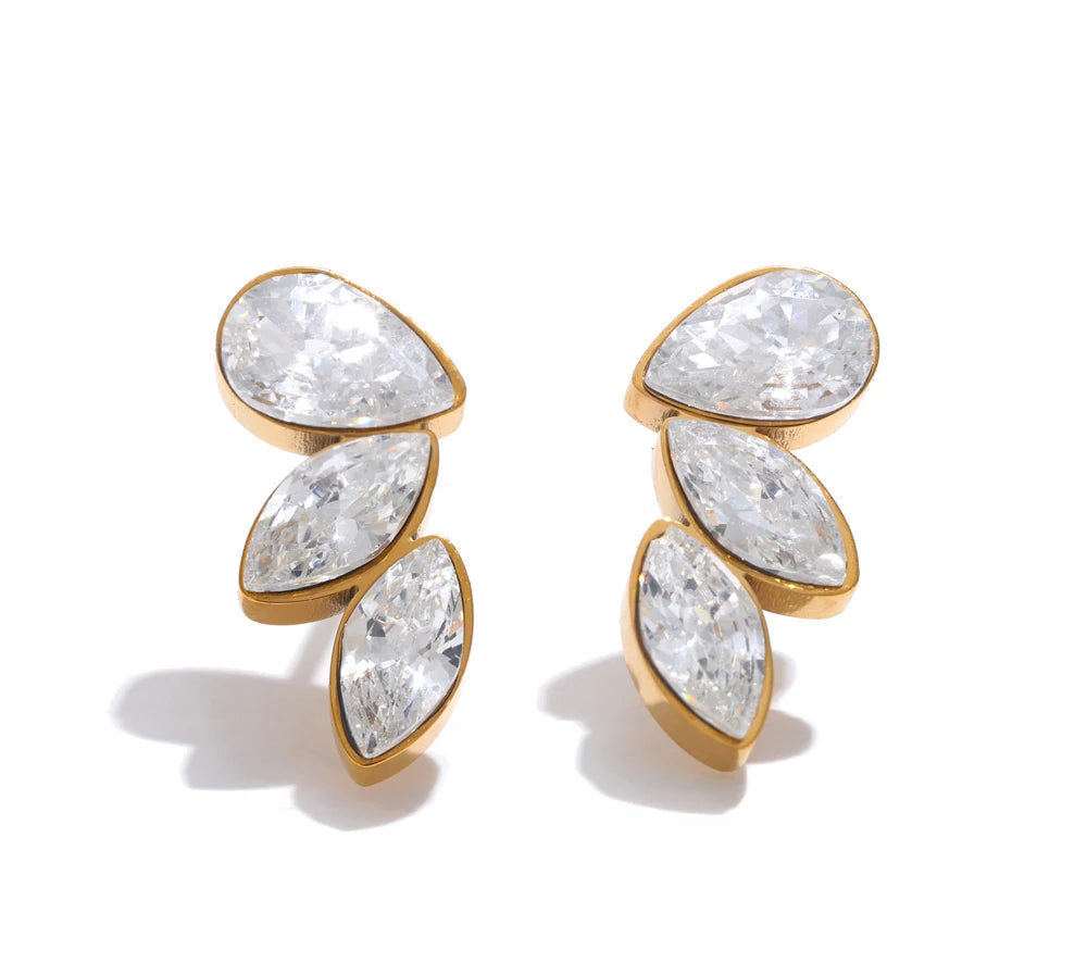 Waterproo Shiny Cubic Zirconia Exquisite Wing Small Stud Earrings Daily for Women Wholesale Stainless Steel Chic Jewelry