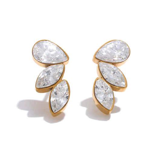 Waterproo Shiny Cubic Zirconia Exquisite Wing Small Stud Earrings Daily for Women Wholesale Stainless Steel Chic Jewelry