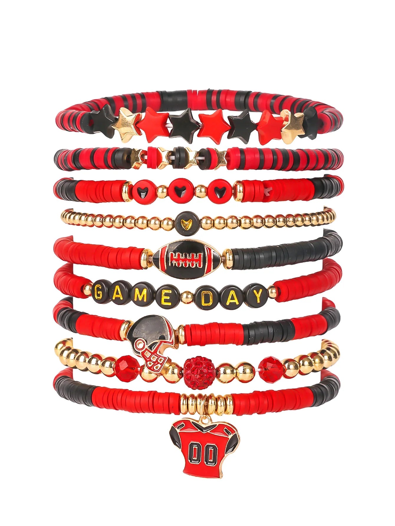 7pc/8pc/9pc Game Day Football Charm Bracelet: Stackable Sports Jewelry for Moms & Dads - Perfect for Football Fans