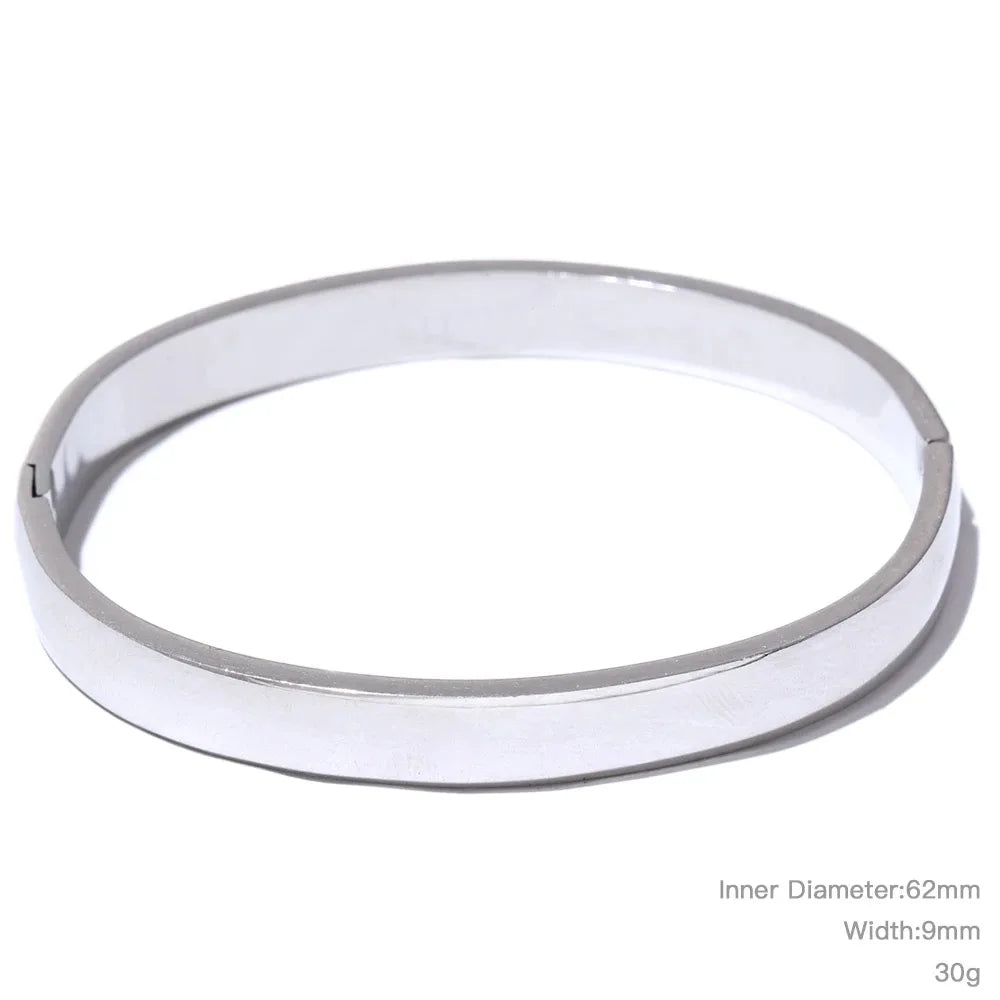 60mm Waterproof 316L Stainless Steel Round Smooth Bracelet Bangle Women Minimalist 18k Gold Color Texture Charm Jewelry