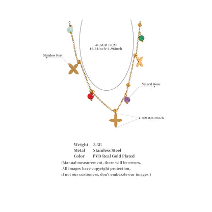 Colorful Waterproof Natural Stone Flower Drop Stainless Steel Chain Aesthetic Necklace Fashion Collar Jewelry for Women